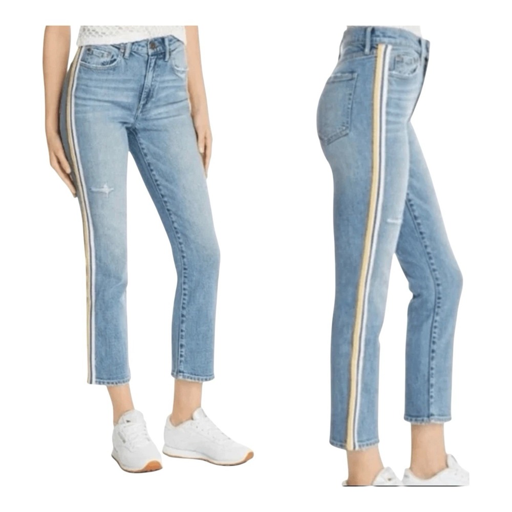 Pistola Monroe Side‎ Stripe Cropped Cigarette Track Jeans Size 26 in Light Wash